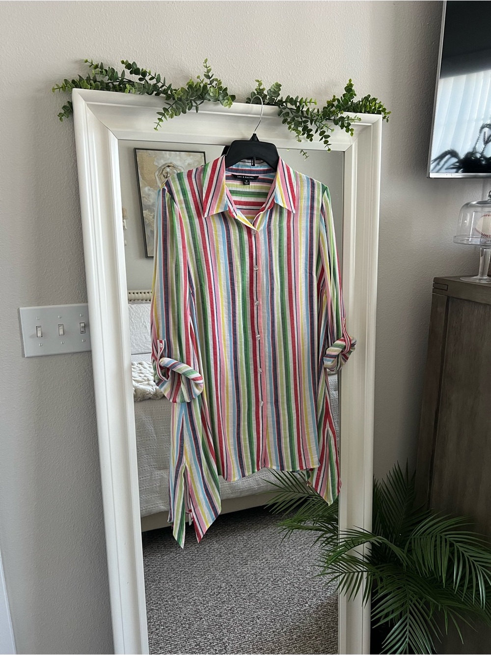 Zac & Rachel Pastel Multistripe Button-Down Tunic Shirt